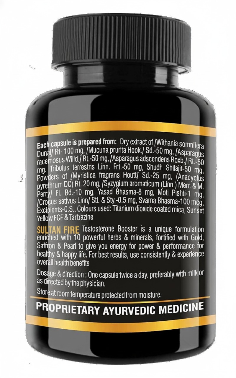 Sultan Fire Testosterone Booster Capsule Back View